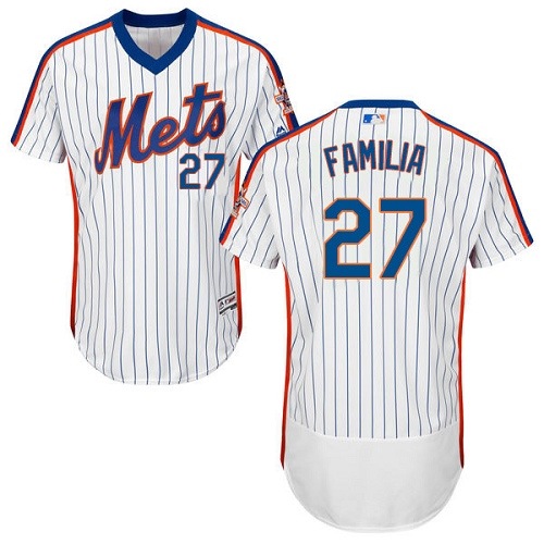 Mets #27 Jeurys Familia White(Blue Strip) Flexbase Authentic Collection Alternate Stitched MLB Jersey